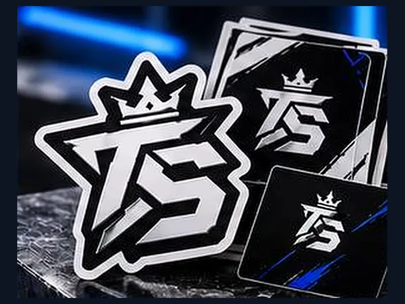 Sticker mit dem TrustAsSports-Logo in verschiedenen Formen und Größen
